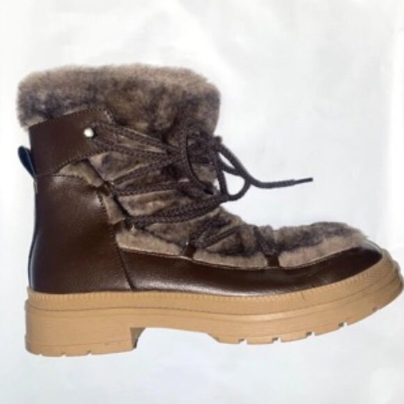 Steve Madden Dione Snow Boots Womens Size 8.5M Brown Leather Faux Fur DION02S1 - Picture 2 of 4